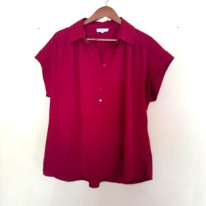 ENTRO Burgundy Women's Short Sleeve Blouse SIZE L